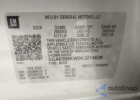 2019 Buick Enclave Fwd Essence from USA, damaged, VIN 5GAERBKW0KJ274628